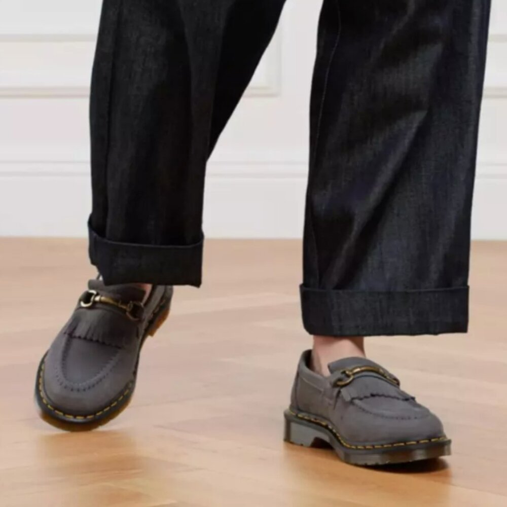 Dr. Martens Gray Suede Kiltie Loafers with Brass Hardware - Picture 3 of 10